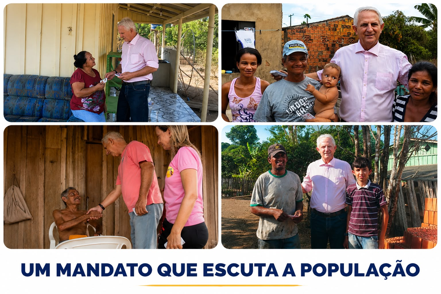 Mosaico de visitas do deputado Airton Gurgacz a famílias rondonienses — um mandato que escuta a população